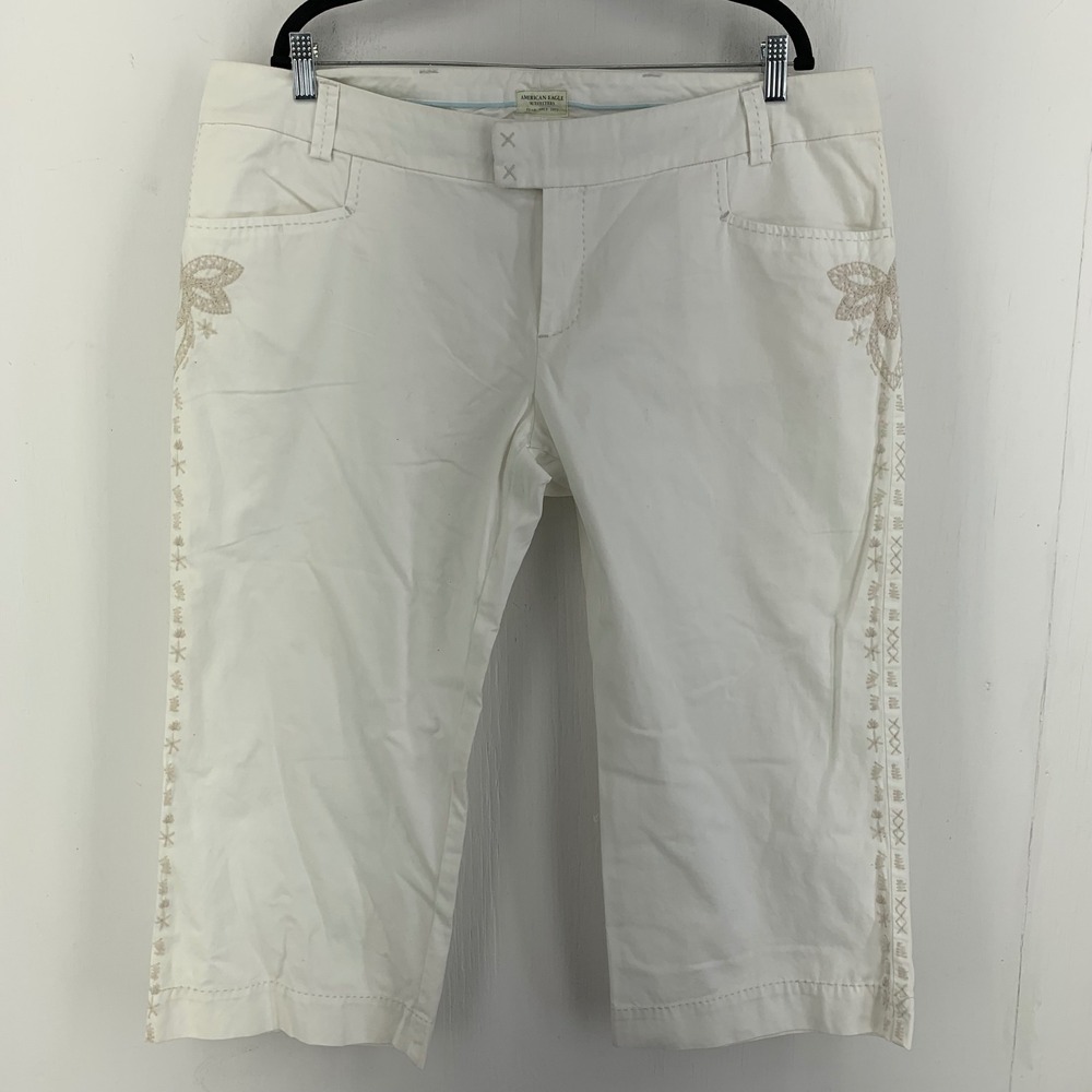 American Eagle Embroidered Cotton Capri Pants Womens 18 Boho Summer Y2K Festival